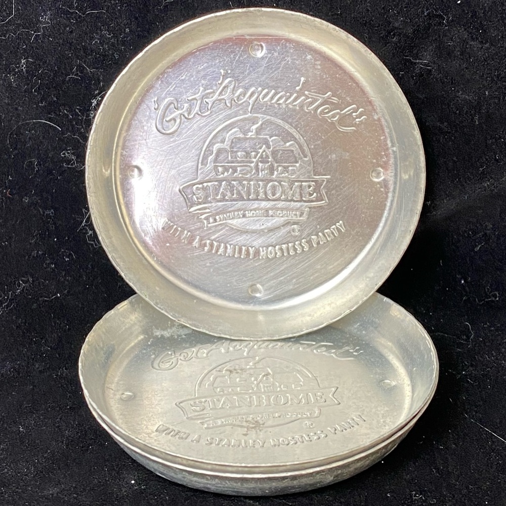 Vintage GUC Set of 3, Stanhome “Get Acquainted” Aluminum Drink Coasters